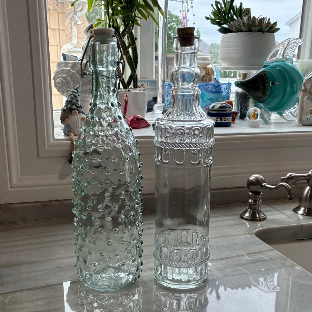 Pier 1 Decorative Glass Bottles - Clear and Light Green